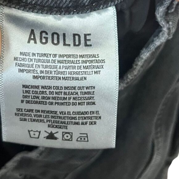 Agolde Toni Mid Rise Cropped Straight Jeans Feral Washed Black Denim Raw Hem 26 - Picture 10 of 12